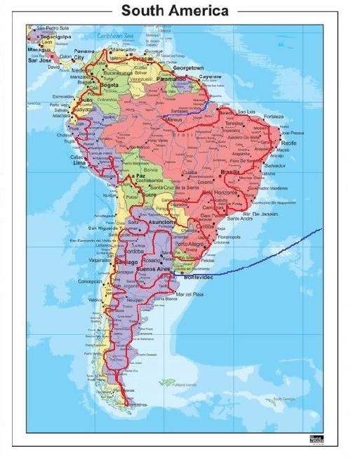 Kaart zuid-amerika 2 route BN
